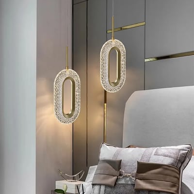 Lampa wisząca z owalnym złotym pierścieniem 1-świetlne oświetlenie LED z regulowanym kablem