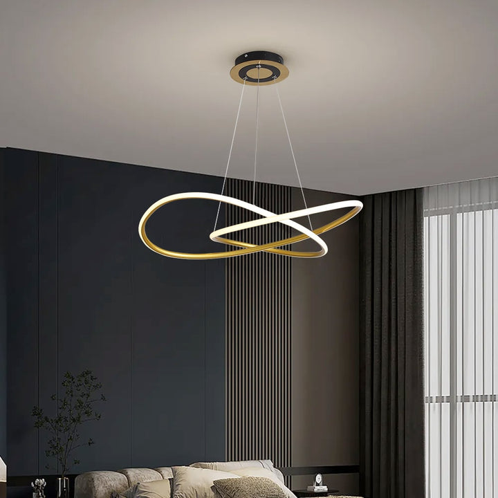 Minimalistyczna lampa wisząca ze złotym kółkiem Lampa sufitowa LED o regulow