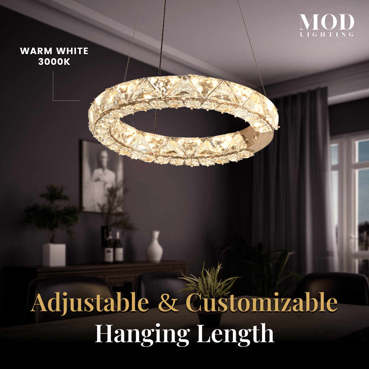 nowoczesny żyrandol z kryształem i wykończeniem rose‑gold