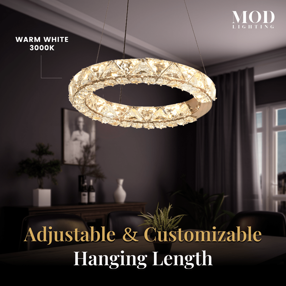 nowoczesny żyrandol z kryształem i wykończeniem rose‑gold