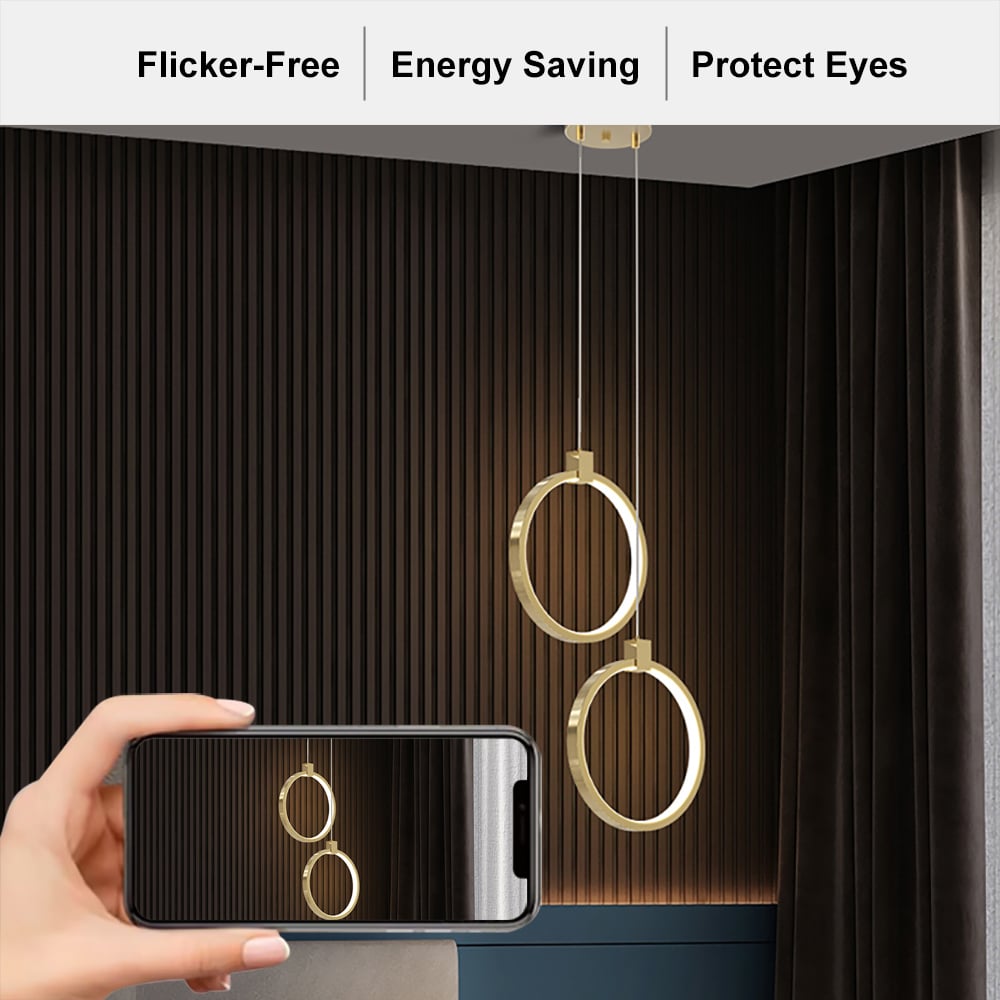 2-jasne okrągłe wiszące światło Złote mosiężne czarujące wiszące światło