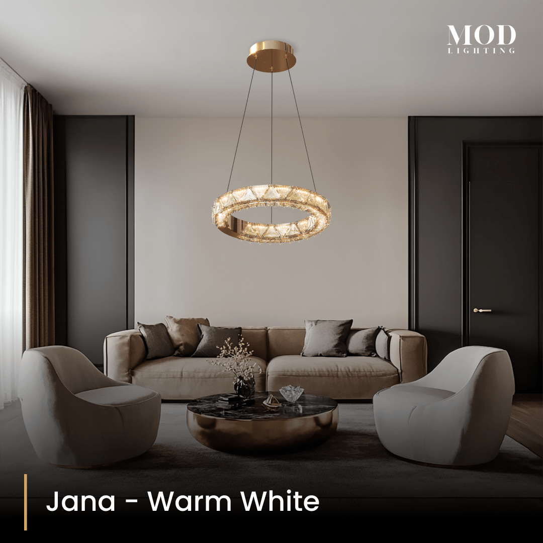 nowoczesny żyrandol z kryształem i wykończeniem rose‑gold